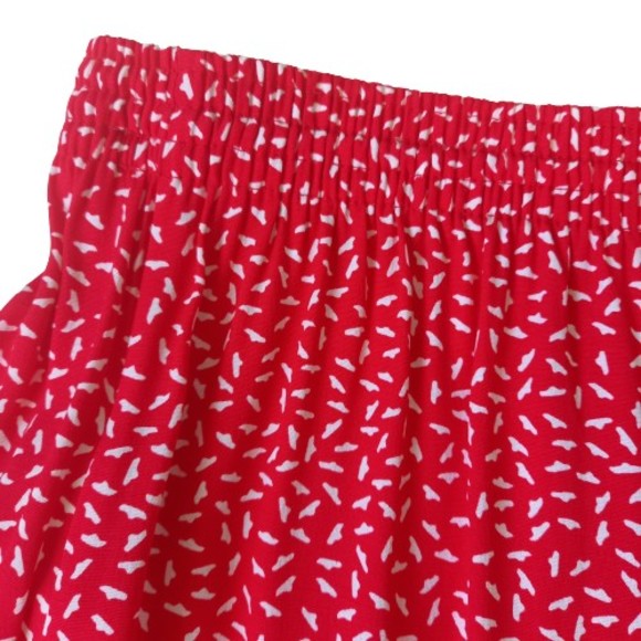 St Michael 1980s Red & White Print Skirt Modern Sz 12 Stretchy - Picture 3 of 7